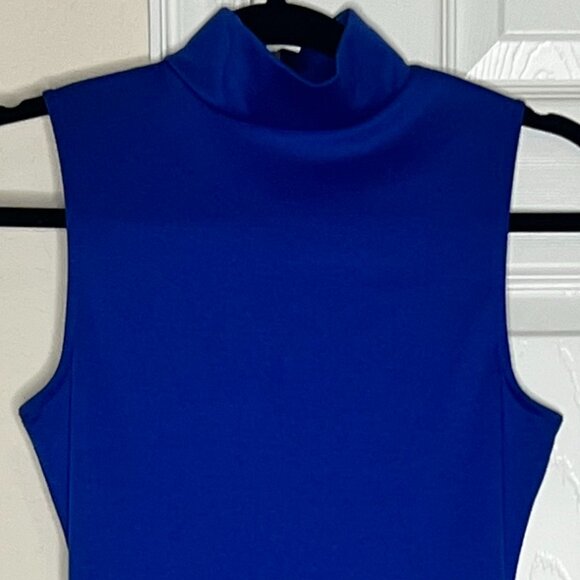 Women's Mock Neck Midi Fitted Dress in Royal Blue - US Small - Picture 2 of 5